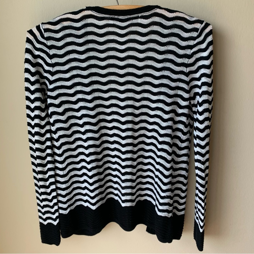 Ann Taylor LOFT black and white squiggle stripe open front cardigan - Picture 2 of 4